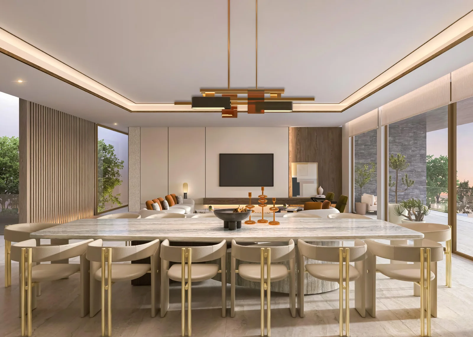 Luxury interior dining and living area